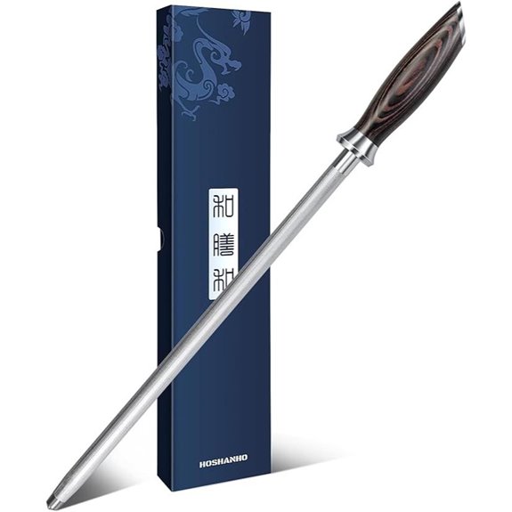 HOSHANHO 12-Inch Kitchen Honing Rod with Pakkawood Handle