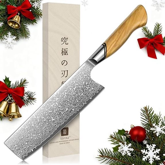 TIVOLI Damascus Nakiri Kitchen Knife with Olive Handle