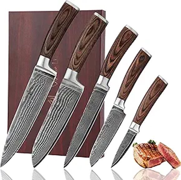 Damascus Chef Knife Set with VG10 Steel and Pakkawood Handles