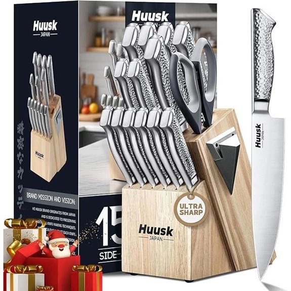 Huusk 15-Piece Japanese Kitchen Knife Set with Sharpener