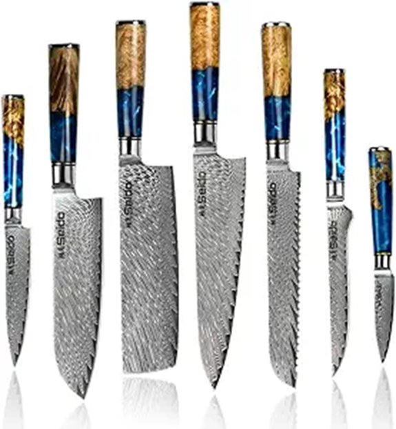 Seido 7-Piece Damascus Steel Knife Set with Handle