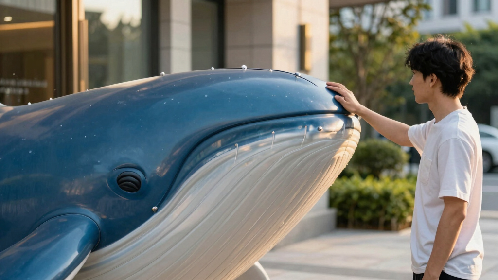 blue aluminum panels curve to shape a whale-like entrance gate by wutopia lab